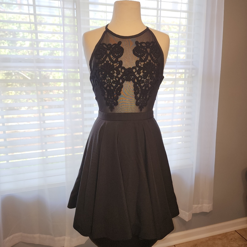 PAPAYA Black Lace  Dress Short Prom Dress Homecoming Dress